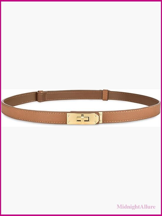 Skinny leather belt with golden turn-lock buckle for dresses, jeans, coats main image 4